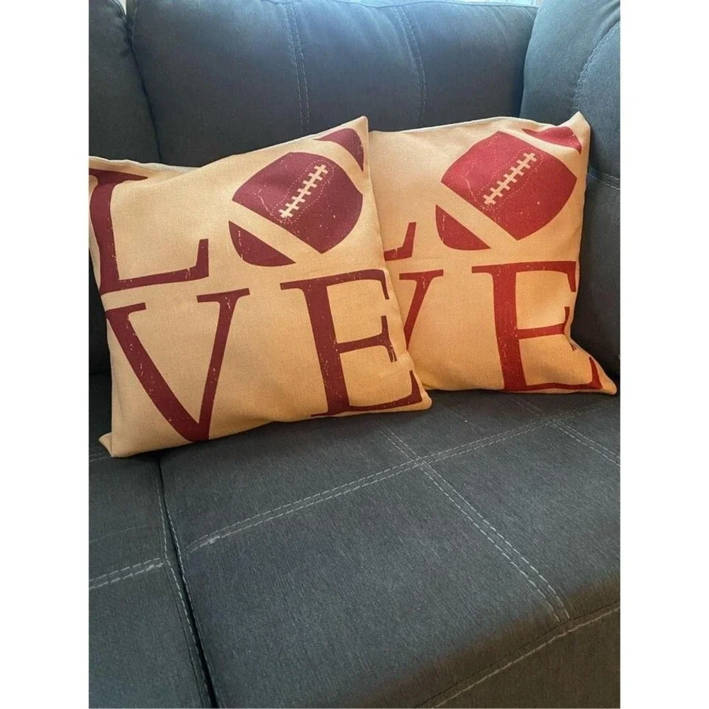 Love‎ Football Burlap Pillow covers